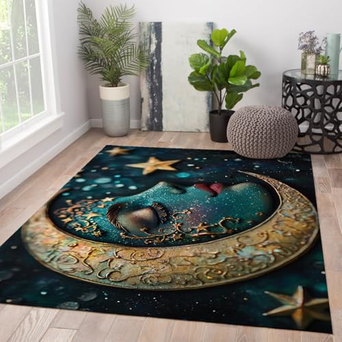OLLIAR Home Mystischer Mond Frau Bereich Teppiche Verträumter Sternenhimmel Boho Stil Bodenmatte Flauschig Gemütlich Waschbar Dünner Teppich für Mädchen Schlafzimmer Spielzimmer 120x170cm von OLLIAR Home