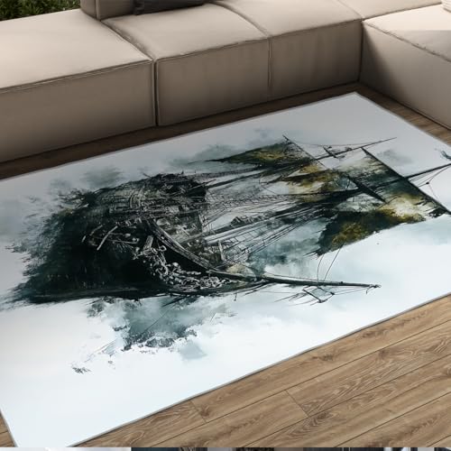 OLLIAR Home Nautische Segelboot Teppich Traditionelle Tusche Kunst Abstrakter Horror Teppich Waschbar Pflegeleichte Dünne Kleinflächenteppiche für Wohnzimmer Küche Büro 120x180cm OLLIAR Home Nautische Segelboot Teppich Traditionelle Tusche Kunst Abstrakter Horror Teppich Waschbar Pflegeleichte Dünne Kleinflächenteppiche für Wohnzimmer Küche Büro 120x180cm von OLLIAR Home