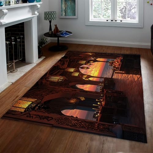 OLLIAR Home Ocean Sunset View Area Teppiche Küste Terrasse Szene Kunst Dekor Kleine Bodenmatte Waschbarer Rutschfester rechteckiger Teppich für Wohnzimmer Küche 60x120cm von OLLIAR Home