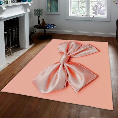 OLLIAR Home Ping Bow Accent Teppiche für das Wohnzimmer Niedlicher mädchenhafter 3D Muster Design Teppich Rutschfester waschbarer leicht zu reinigender Teppich für Schlafzimmerdekoration 90x150cm von OLLIAR Home