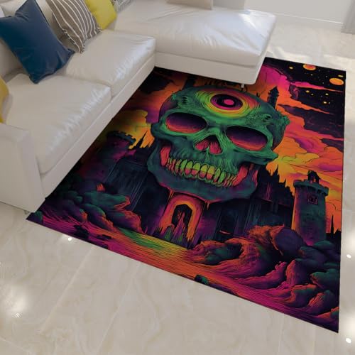 OLLIAR Home Psychedelische Schädel Fußmatten Cartoon Neon Schloss Kunst Design Orange Lila Teppiche Waschbarer Rutschfester dünner Teppich für Kinderzimmer Klassenzimmer 180x300cm OLLIAR Home Psychedelische Schädel Fußmatten Cartoon Neon Schloss Kunst Design Orange Lila Teppiche Waschbarer Rutschfester dünner Teppich für Kinderzimmer Klassenzimmer 180x300cm von OLLIAR Home