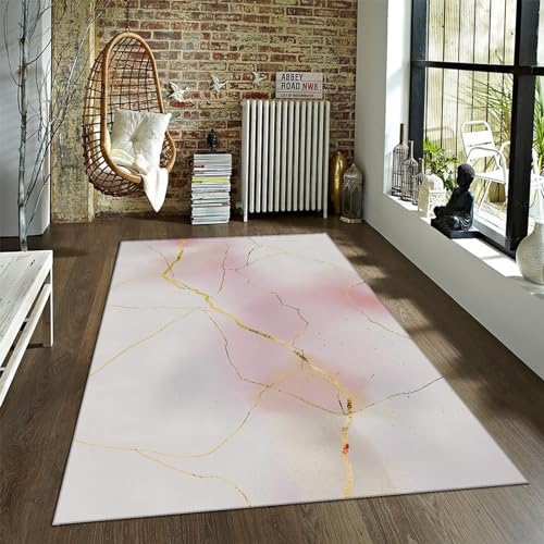 OLLIAR Home Rechteckige Flächenteppiche Abstrakter rosa Marmor strukturierter Teppich Super dünne Innenbodenmatte Anti-Rutsch-Läuferteppich für Wohnzimmerdekoration 50x80cm von OLLIAR Home