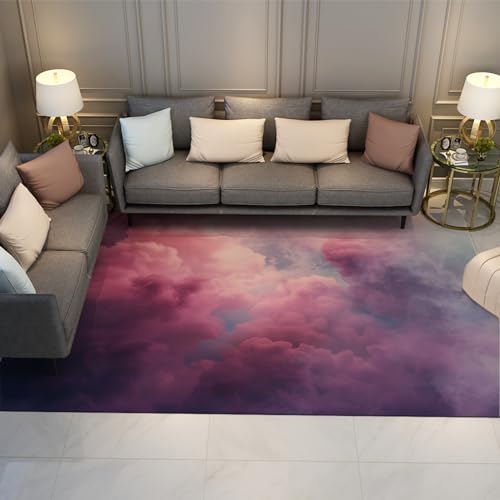 OLLIAR Home Romantische lila Wolken druckt Teppich Moderne ästhetische niederflorige Teppiche für Eingangswäsche Dekor Abstrakter Rutschfester Teppich 160x220cm von OLLIAR Home
