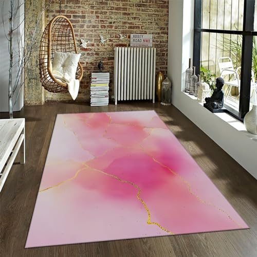 OLLIAR Home Romantische rosa Teppiche für Nachttisch Wohnzimmer Dekor Aquarell Stil Abstrakter rechteckiger Teppich Ombre Roter Rutschfester großer Teppich 60x110cm von OLLIAR Home