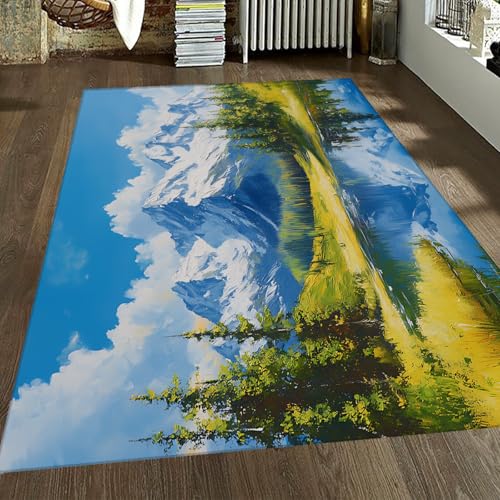 OLLIAR Home Rustikale natürliche Szenerie Wohnzimmerbereich Teppiche verschneite Berge grüne Bäume See Reflexionen Druck abwaschbar Teppich mit niedrigen Fusseln für den Hinterhof 90x150cm OLLIAR Home Rustikale natürliche Szenerie Wohnzimmerbereich Teppiche verschneite Berge grüne Bäume See Reflexionen Druck abwaschbar Teppich mit niedrigen Fusseln für den Hinterhof 90x150cm von OLLIAR Home
