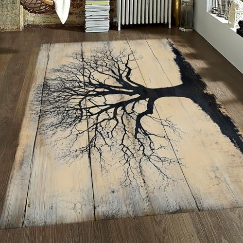OLLIAR Home Rustikaler Baumteppich Vintage Distressed Wood Design Area Teppiche Waschbarer Rutschfester Faltbarer Teppich mit niedrigem Flor für Bauernhaus Wohnzimmer Büro 80x150cm von OLLIAR Home