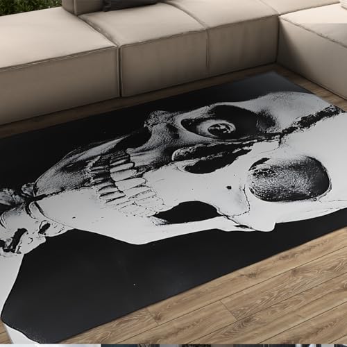 OLLIAR Home Schicke Schädelbereich Teppiche Schwarz und Weiß Kunst Seltsamer einzigartiger Designteppich Waschbarer Rutschfester rechteckiger Teppich für Wohnzimmer Flure Klassenzimmer 60x180cm von OLLIAR Home