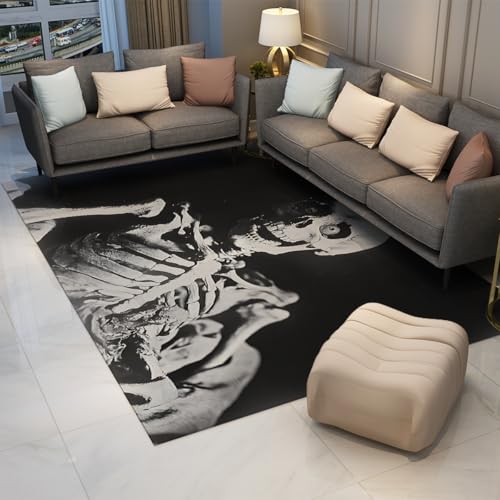 OLLIAR Home Schwarz und Weiß Skelett Bereich Teppich Halloween Dekoration Teppiche für Wohnzimmer Weicher Rutschfester niedrigfloriger waschbarer Teppich für Schlafzimmer 150x200cm OLLIAR Home Schwarz und Weiß Skelett Bereich Teppich Halloween Dekoration Teppiche für Wohnzimmer Weicher Rutschfester niedrigfloriger waschbarer Teppich für Schlafzimmer 150x200cm von OLLIAR Home