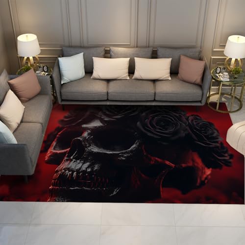 OLLIAR Home Schwarze Rose Totenkopf Teppiche Roter Hintergrund Gothic Stil Halloween Dekor Bereich Teppiche Weicher Flauschiger tragbarer dünner Teppich für den Eingangsbereich Schlafzimmers 90x180cm OLLIAR Home Schwarze Rose Totenkopf Teppiche Roter Hintergrund Gothic Stil Halloween Dekor Bereich Teppiche Weicher Flauschiger tragbarer dünner Teppich für den Eingangsbereich Schlafzimmers 90x180cm von OLLIAR Home