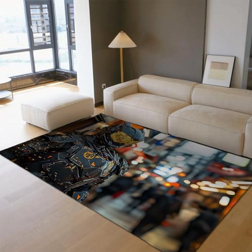 OLLIAR Home Sci Fi Thema Teppich Futuristische Stadt Straße Roboter Muster Akzent Teppich Weich Bequem Waschbar Dünne Fläche Teppiche für Schlafzimmer Kinderzimmer 160x220cm von OLLIAR Home