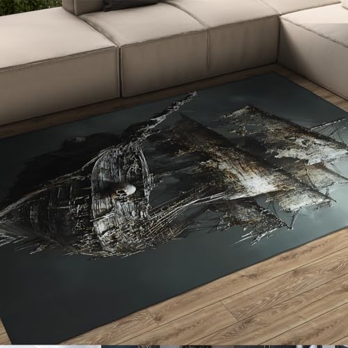 OLLIAR Home Shabby Sailboat Area Teppiche Mysteriöses Horrorschiff mit Totenkopfmuster Bodenmatte Weicher waschbarer Faltbarer Teppich für Flur Schlafzimmer 120x180cm OLLIAR Home Shabby Sailboat Area Teppiche Mysteriöses Horrorschiff mit Totenkopfmuster Bodenmatte Weicher waschbarer Faltbarer Teppich für Flur Schlafzimmer 120x180cm von OLLIAR Home