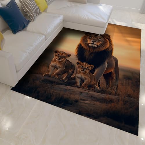 OLLIAR Home Tappeti per Leoni e cuccioli per soggiorno Tappetino per Porte d'ingresso per interni ed esterni Con animali selvatici africani Tappeto a Pelo Corto antiscivolo per corridoi 180x300cm von OLLIAR Home