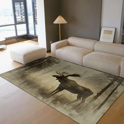 OLLIAR Home Tappeti rustici alce per cabina animali selvatici foresta foresta tappetino per Porte interne tappeto antiscivolo a Pelo Corto per ingresso soggiorno bagno 150x240cm von OLLIAR Home