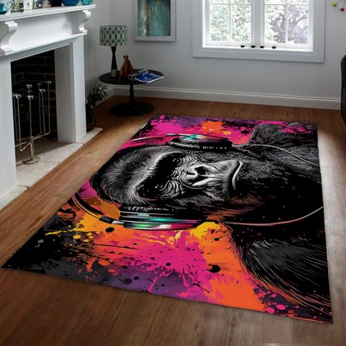 OLLIAR Home Tappeto Nero Gorilla Area Graffiti Monkey Con cuffie Tappeti a tema animale per soggiorno tappeto antiscivolo a Pelo Corto per Camera da letto Sala giochi 180x270cm OLLIAR Home Tappeto Nero Gorilla Area Graffiti Monkey Con cuffie Tappeti a tema animale per soggiorno tappeto antiscivolo a Pelo Corto per Camera da letto Sala giochi 180x270cm von OLLIAR Home