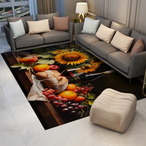 OLLIAR Home Waschbarer Küchenbereich Teppiche Sonnenblume Brot Obstmuster Fußmatte Waschbarer Rutschfester niedrigfloriger Teppich für Esszimmer Bauernhaus Wohnung 60x90cm OLLIAR Home Waschbarer Küchenbereich Teppiche Sonnenblume Brot Obstmuster Fußmatte Waschbarer Rutschfester niedrigfloriger Teppich für Esszimmer Bauernhaus Wohnung 60x90cm von OLLIAR Home