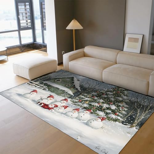 OLLIAR Home Weihnachtsbereich Teppich Schneemann Weihnachtsbaum Hütte Winter Schnee Szene Teppiche Waschbarer Rutschfester Wurf Boden Teppich für Wohnzimmer Wohnkultur 180x300cm OLLIAR Home Weihnachtsbereich Teppich Schneemann Weihnachtsbaum Hütte Winter Schnee Szene Teppiche Waschbarer Rutschfester Wurf Boden Teppich für Wohnzimmer Wohnkultur 180x300cm von OLLIAR Home