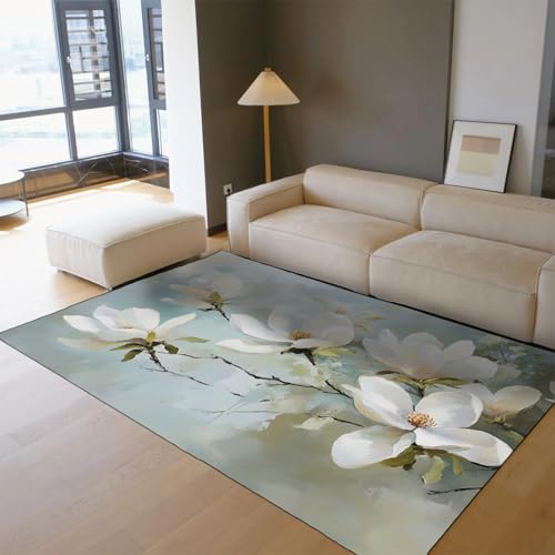 OLLIAR Home Weiße Magnolien Teppiche Eleganter Frühling Blumen Botanischer Teppich Türmatte Waschbarer Rutschfester weicher Kleiner Teppich für den Eingangsbereich Schlafzimmer 180x300cm OLLIAR Home Weiße Magnolien Teppiche Eleganter Frühling Blumen Botanischer Teppich Türmatte Waschbarer Rutschfester weicher Kleiner Teppich für den Eingangsbereich Schlafzimmer 180x300cm von OLLIAR Home