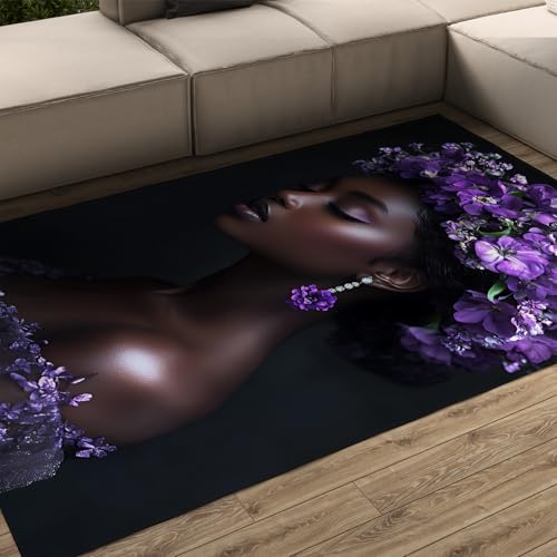 Schöne amerikanische Schwarze Frau Teppich Home Decor Elegante lila Blumen Bereich Teppiche für Schlafzimmer Waschbarer Rutschfester Teppich für Wohnzimmer 120x180cm Schöne amerikanische Schwarze Frau Teppich Home Decor Elegante lila Blumen Bereich Teppiche für Schlafzimmer Waschbarer Rutschfester Teppich für Wohnzimmer 120x180cm von OLLIAR Home