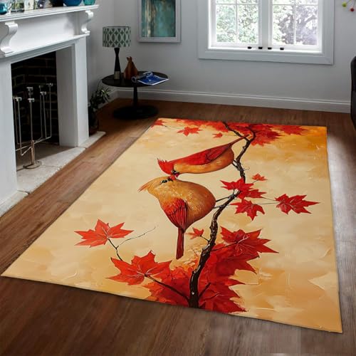 Tappeto Rosso Foglie d'acero Uccelli eleganti su rami d'albero Tappeti per pittura a olio tappeto rettangolare a Pelo Corto Non spargimento per Camera da letto Soggiorno 180x270cm Tappeto Rosso Foglie d'acero Uccelli eleganti su rami d'albero Tappeti per pittura a olio tappeto rettangolare a Pelo Corto Non spargimento per Camera da letto Soggiorno 180x270cm von OLLIAR Home