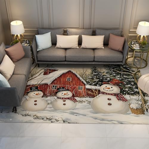 Weihnachten Schneemann Teppich Home Decor Bauernhaus Cottage Winter Teppich Waschbar rutschfest Weich Low Flor Innenbereich Teppiche für Schlafzimmer Kinderzimmer 180x240cm von OLLIAR Home