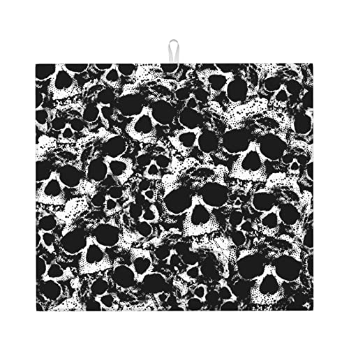 Abtropfmatte für Küche, schwarz und weiß, mit menschlichem Totenkopf-Druck, Abtropfunterlage für Küchenarbeitsplatte (41 cm x 46 cm) von OLLiNs