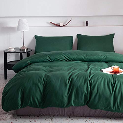 OLOEY Einfarbige Bettwäsche-Sets Bettbezug-Set Baumwoll-Kissenbezug 155x200cm + 48 * 74cm Dunkelgrün von OLOEY