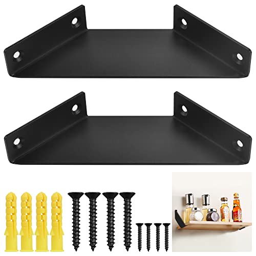 OLRWSLG 2 Stück Regalhalterung Eisen Schweberegale Regalträger Schwarz Schwarz Regalhalterung Metall Vintage Schwerlastträger Rostfrei Regalträger für Wohnwagen Zimmer Badezimmer von OLRWSLG
