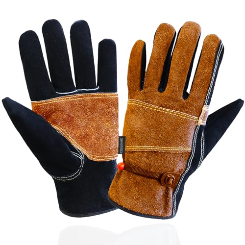OLSON DEEPAK Gartenhandschuhe Leder für Damen/Herren,Weiche und flexible Arbeitshandschuhe (Braun-schwarz, M) von OLSON DEEPAK
