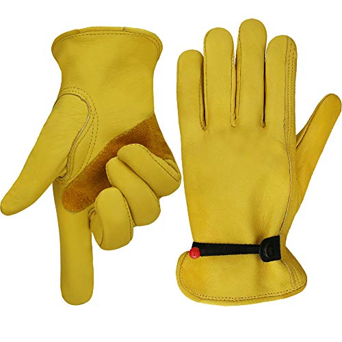 OLSON DEEPAK Gartenhandschuhe Leder für Damen Arbeitshandschuhe Rindsleder Dornenfest (Yellow, L) von OLSON DEEPAK