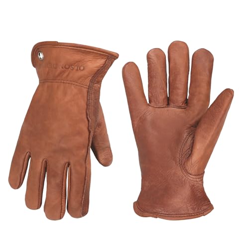 OLSON DEEPAK Retro Braun Leder Arbeitshandschuhe für Schnitt/Motorrad/Bauernhof, Rindsleder Arbeitshandschuhe mit verblasstem Effekt für Männer (Braun-02, L) von OLSON DEEPAK