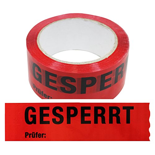 1 Rolle Klebeband Gesperrt, Prüfer: 50 mm x 66 lfm Absperrband Paketband Packband Warnband Hinweisklebeband von OLShop AG