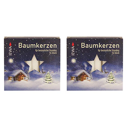 OLShop AG 2er Pack Baumkerzen weiß ca. 14 x 110 mm (2 x 16 Stück) Weihnachtskerzen, Christbaumkerzen, Pyramidenkerzen von OLShop AG