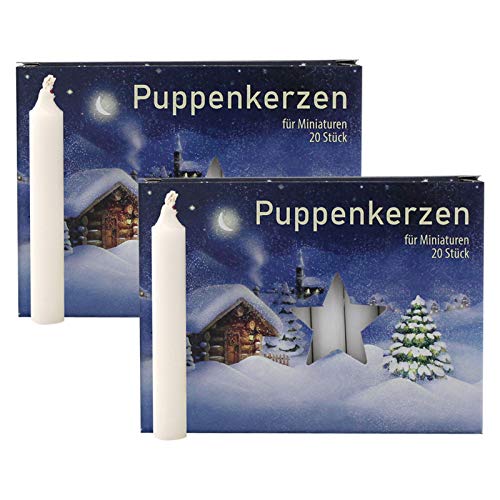 OLShop AG 2er Pack Puppenkerzen weiß ca. 10 x 65 mm (2 x 20 Stück), Puppenlichter, Miniaturkerzen, Weihnachtskerzen, Kerzen von OLShop AG