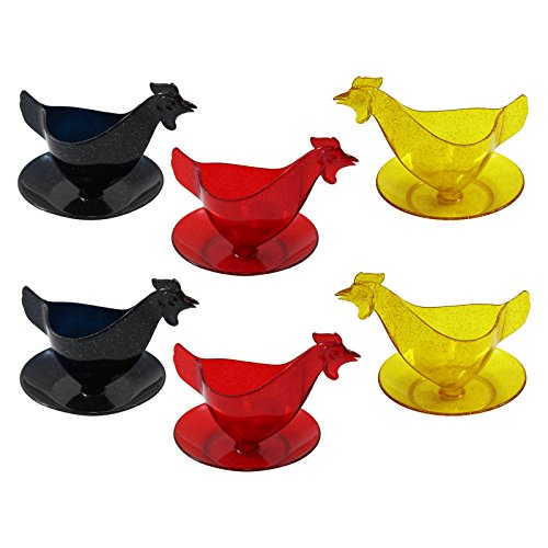 6er Set Eierbecher Huhn mit Glitzer schwarz, rot, gold, Eierbehälter, Hühnereierbecher von OLShop AG