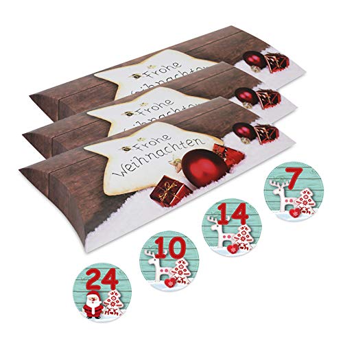 Adventskalender Stern 25 Kissenverpackungen mit 24 Zahlenaufklebern, Weihnachtskalender zum Befüllen von OLShop AG