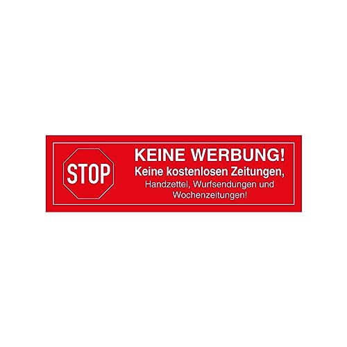 Aufkleber Keine Werbung!, Stop, Rot, Folie, 100 x 30 mm, 4 Stück, für Briefkasten von OLShop AG
