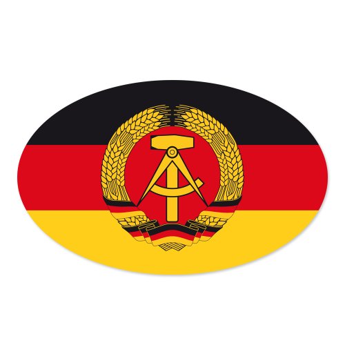 Autoaufkleber Aufkleber Sticker DDR schwarz rot gold mit DDR Emblem Hammer Zirkel und Ährenkranz 170 x 105 mm oval von OLShop AG