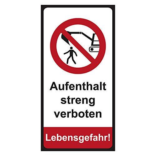 Bagger-Aufkleber Aufenthalt streng verboten Lebensgefahr! 200 x 400 mm Warnschild Schwenkbereich Bagger von OLShop AG