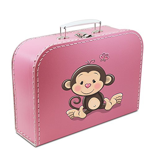 OLShop AG Kinderkoffer Pappe 35 cm pink mit AFFE, Malkoffer Spielkoffer Puppenkoffer Pappkoffer von OLShop AG