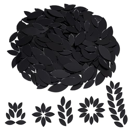 OLYCRAFT 100 Stück Schwarze Blattform Bastelspiegel Kleine Spiegelfliesen Antihaftbeschichtete Mini Glasspiegelfliesen Minispiegel Für Bastelarbeiten Wand Tür Heimdekor - 25x10mm Und 35x15mm von OLYCRAFT