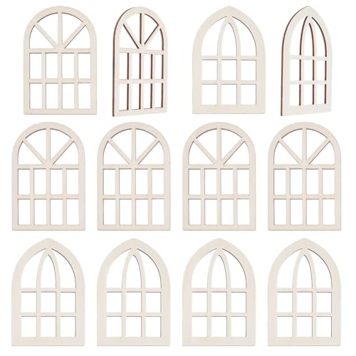 OLYCRAFT 12 Stück 2 Stile Bogen Miniatur Fensterrahmen 15x10cm Holz Miniatur Fenster Mini Fenster Gartenornamente Mini Möbel Fensterrahmen Für Miniaturhäuser Dekoration Möbelzubehör von OLYCRAFT