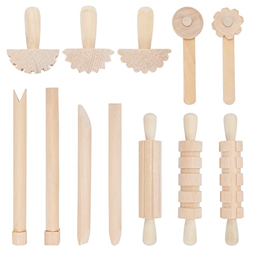 OLYCRAFT 12 Stück Holz Knetwerkzeug Teig Plastilin Werkzeuge Ton- Und Teig Werkzeuge Tonzubehör Inklusive Rollen Hammer Party Pack Holzkeramik Werkzeuge Stempel Für Tonkunst von OLYCRAFT