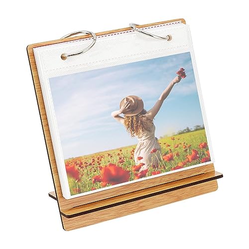 OLYCRAFT 14.5x15.4cm Foto Schreibtischalbum Holz Fotorahmen Hölzernes Flip Fotoalbum Desktop Präsentationsrahmen Tisch Bilderhalter Buchrahmen Für 12.7cm Foto Tischdisplay - 24 Taschen von OLYCRAFT