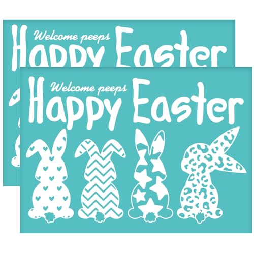 OLYCRAFT 2 Stück 19.5x14cm "Frohe Ostern" Siebdruckschablonen Selbstklebende Kaninchen Rückansicht Siebdruckschablone "Welcome Peeps" Netzschablonen Zum Übertragen Zum Malen Auf Holz T-Shirts von OLYCRAFT