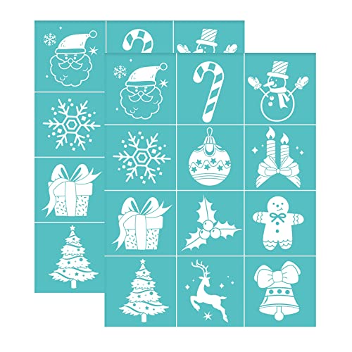 OLYCRAFT 2 Stück 22x28cm Weihnachten Siebdruck Schablonen Schneeflocke Geschenkbox Selbstklebende Schablonen Schneemann Mesh Transfers Siebdruck Wiederverwendbare Schablone für Malerei auf Holz von OLYCRAFT