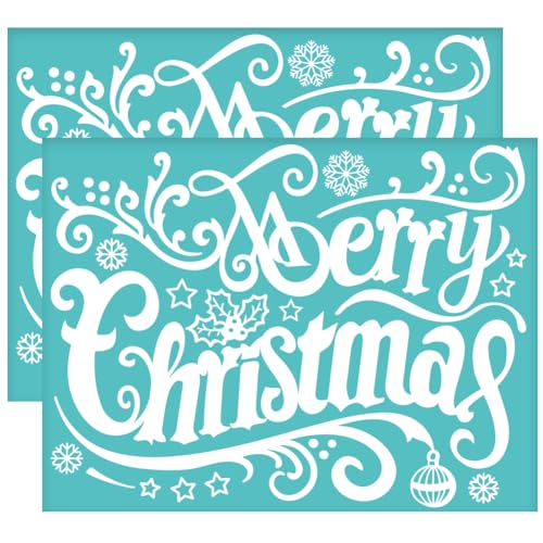 OLYCRAFT 2 Stücke 28x22cm Frohe Weihnachten Selbstklebende Siebdruck Schablone Schneeflocke Stern Mesh Schablonen Thema Weihnachten Wiederverwendbare Mesh Schablonenübertragung von OLYCRAFT