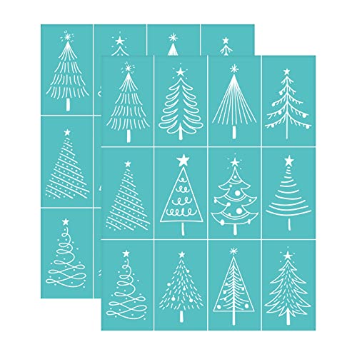 OLYCRAFT 2 Stück 22x28cm Weihnachtsthema Selbstklebende Siebdruck Weihnachtsbaum Siebdruck-Schablone Selbstklebend Schablone Wiederverwendbar Mesh-Transfer Für DIY T-Shirts Kissen Stoffbeutel von OLYCRAFT