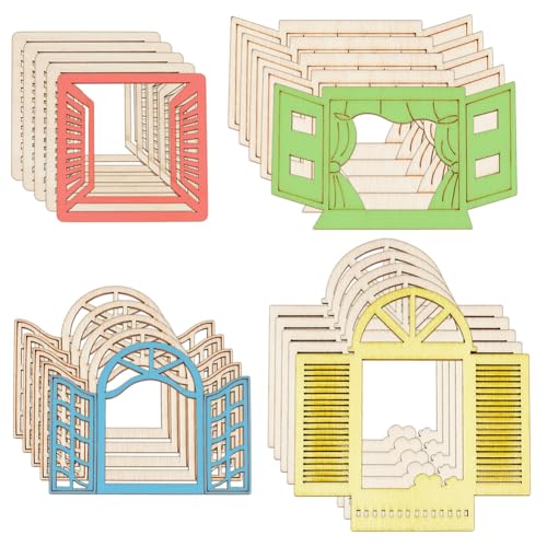 OLYCRAFT 20 Stück 4 Stile Miniaturfenster Aus Holz 48~70x52~79mm Fenster Unvollendeter Holzrahmen Mini Fenster Gartenornamente Mini Fenster Zum Bemalen Kunst Häuser Dekoration Möbelzubehör von OLYCRAFT