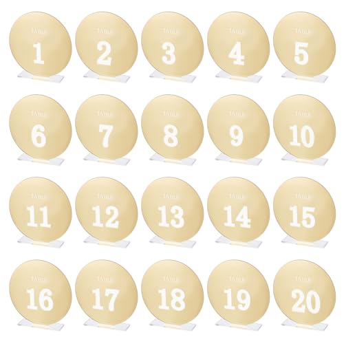 OLYCRAFT 20 Stück Acryl Tischnummern 1~20 Hochzeits Tischnummern Mit Ständer Reservierungsbeschilderung Nummernschild Goldene Tischnummern Mit Halterungen Für Präsentationsständer - 12.3x4x12.4cm von OLYCRAFT