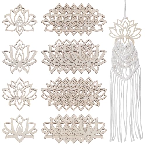 OLYCRAFT 24 Stück 4 Stile Lotus Traumfänger Holzringe Holz Lotus Traumfänger Reifen Lotus Makramee Ring Holzreifen Bastelringe Für DIY Bastel Traumfänger Herstellung von Wandbehang Dekor von OLYCRAFT